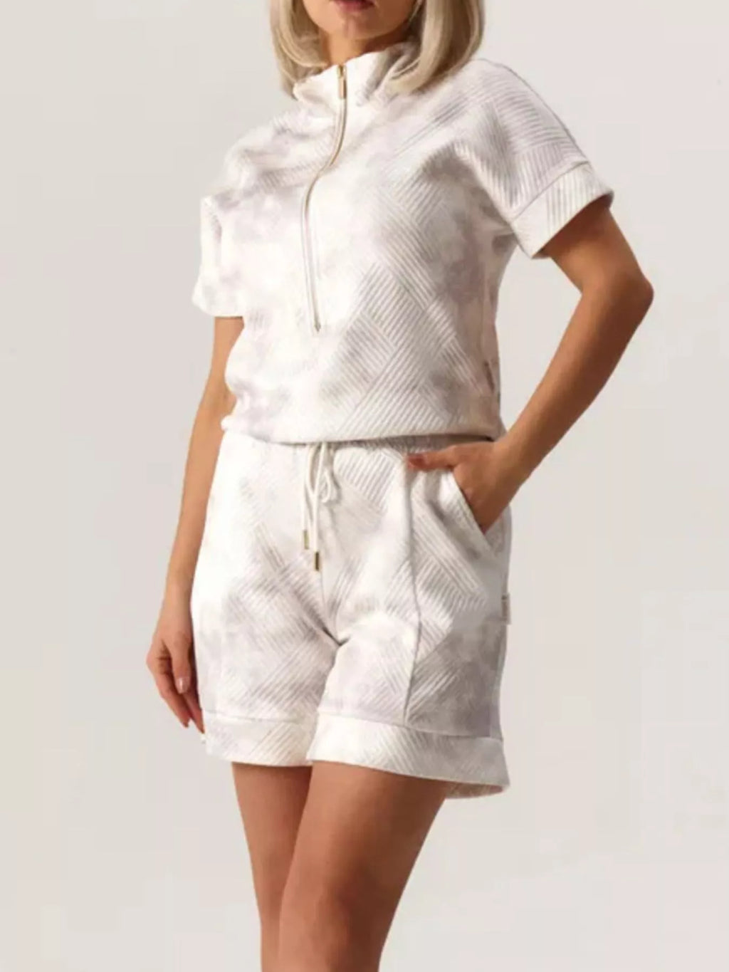 Half Zip Short Sleeve Top and Shorts Set