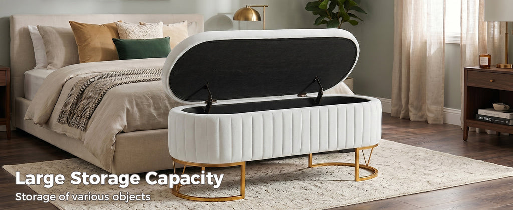 Storage Bench - Velvet Oval Upholstered Design