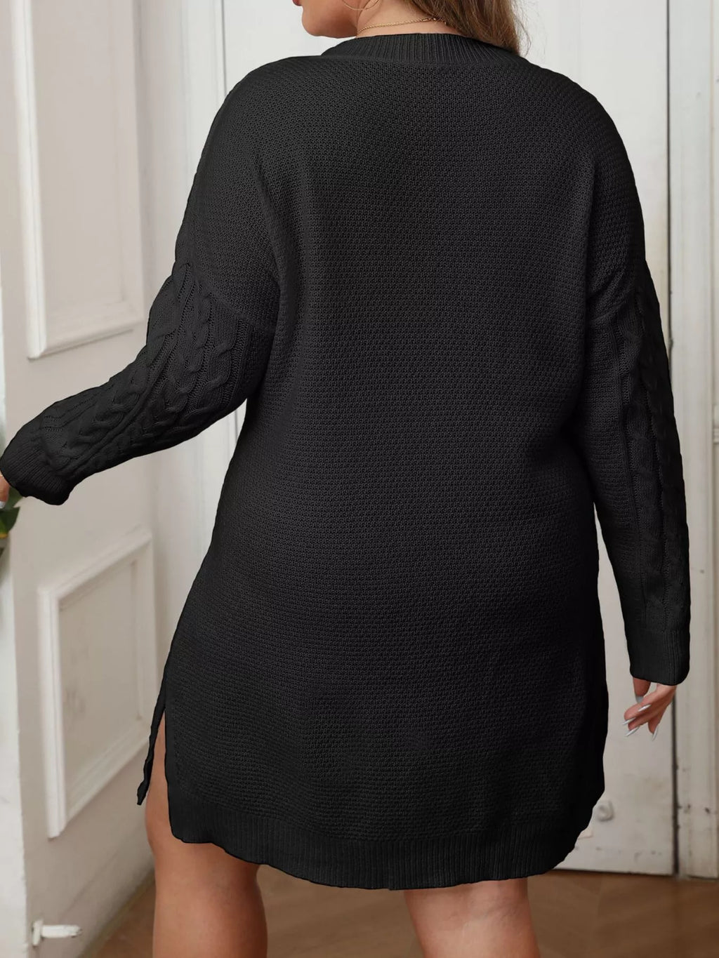 Plus Size Cable Knit Long Sleeve Sweater Dress