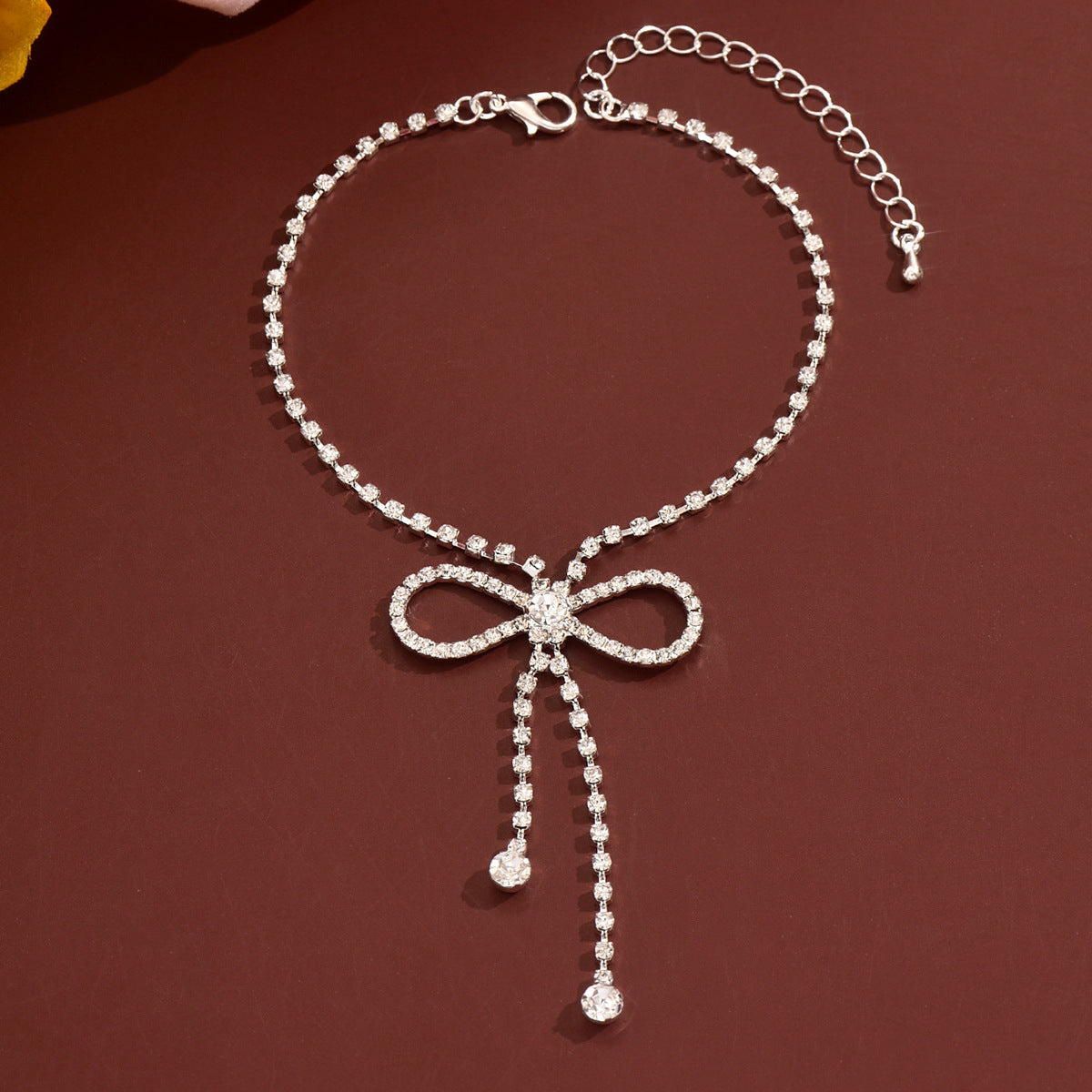2026 New Style Sweet And Simple Rhinestone Bow Tassel Anklet Summer Seaside Beach Vacation Style Foot Jewelry Wholesale
