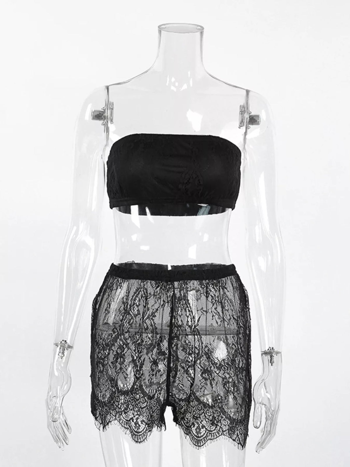 Lace Tube Top & Cardigan and Shorts Three-Piece Lounge Set