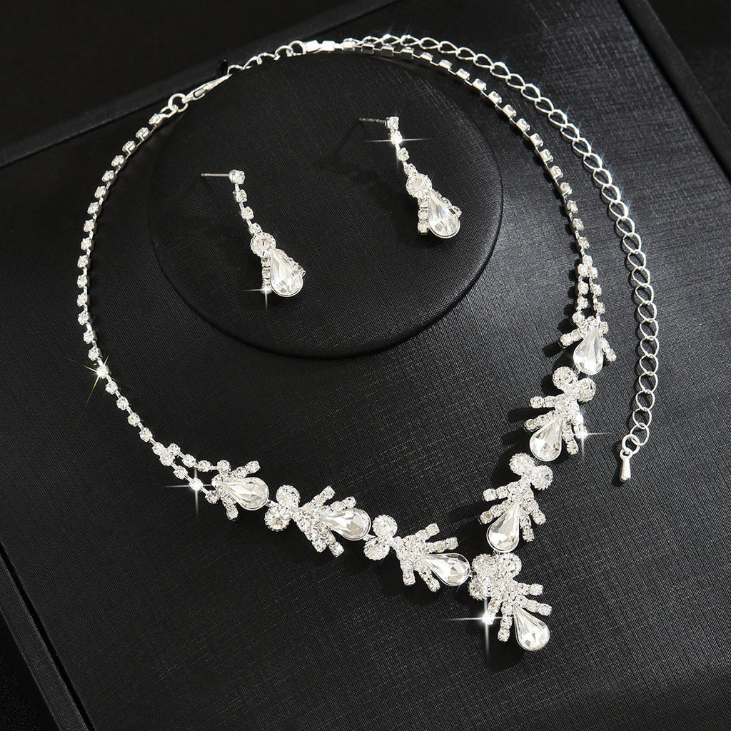 Environmentally Friendly New Cross-Border Jewelry Set, Fashionable Zircon Necklace And Earrings Set, Bridal Wedding Dress Accessories For Women