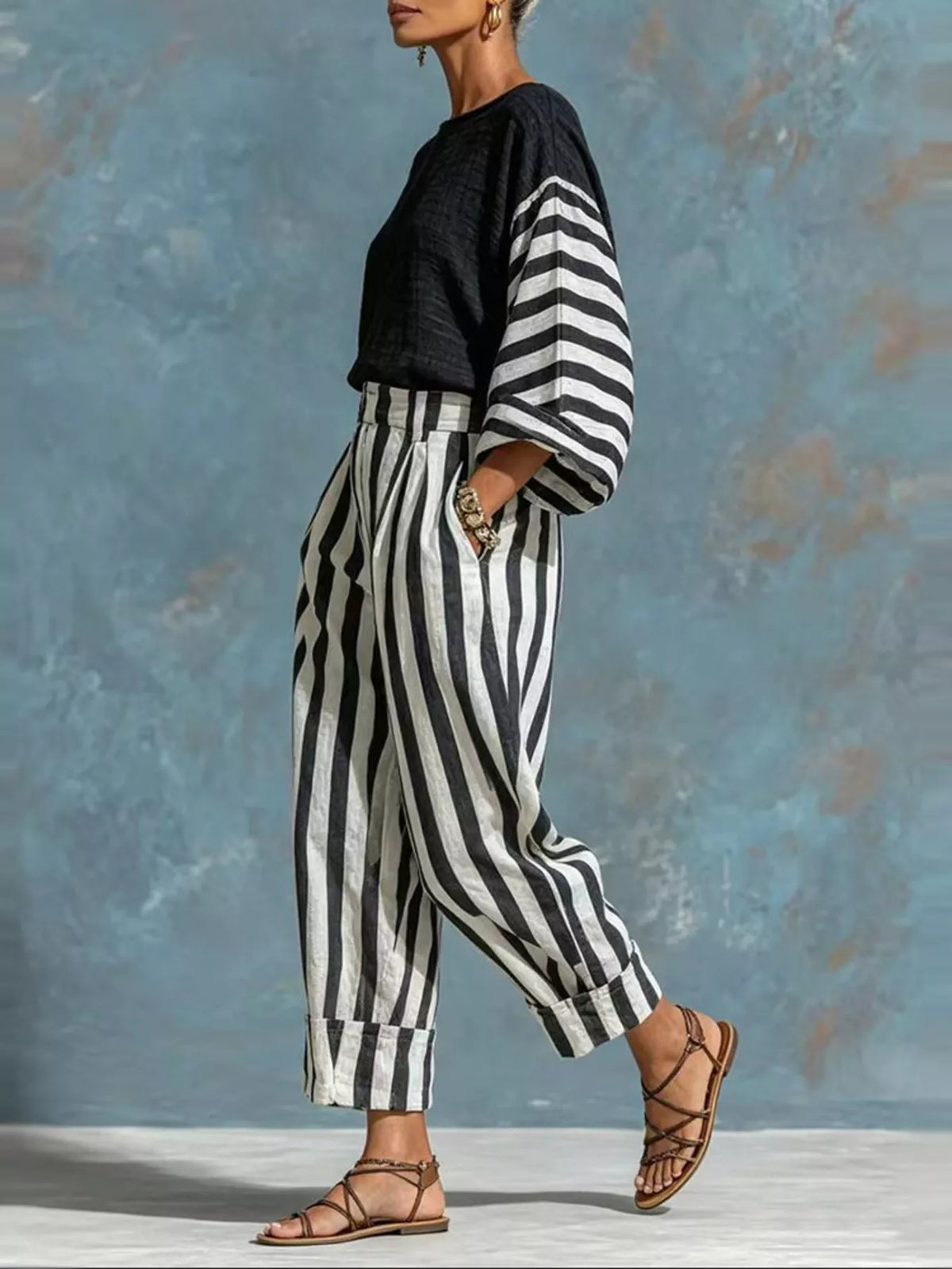 Striped Long Sleeve Top and Pants Set