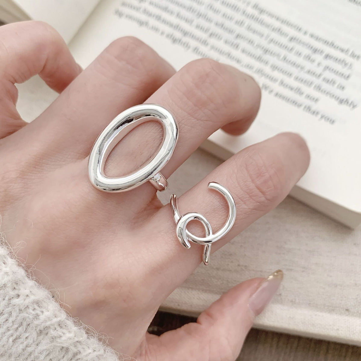 Women Sweet Cool Hollow Oval Open Ring, Ins Style Geometric Irregular Line Design, Niche Internet Celebrity Index Finger Jewelry