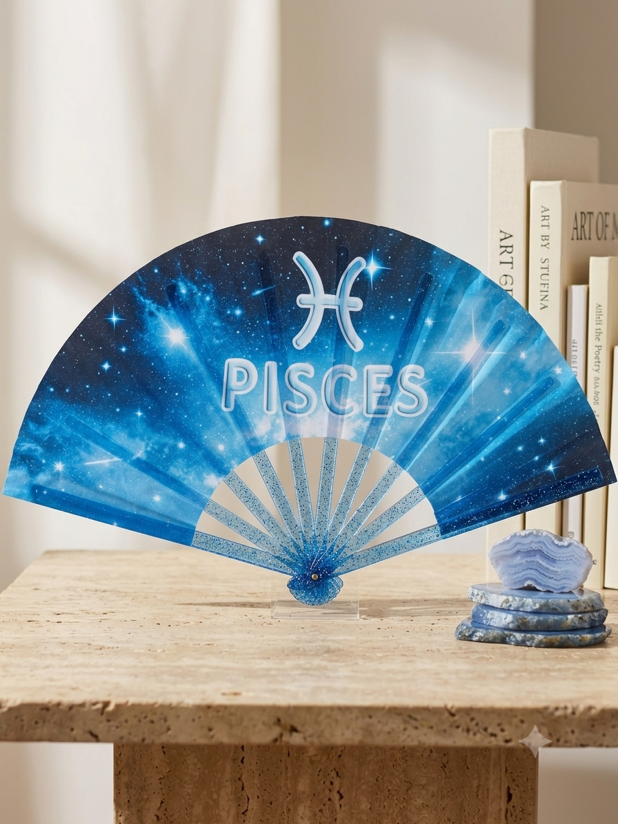 Pisces Zodiac Folding Fan: Starry Celestial Clacking Hand Fan