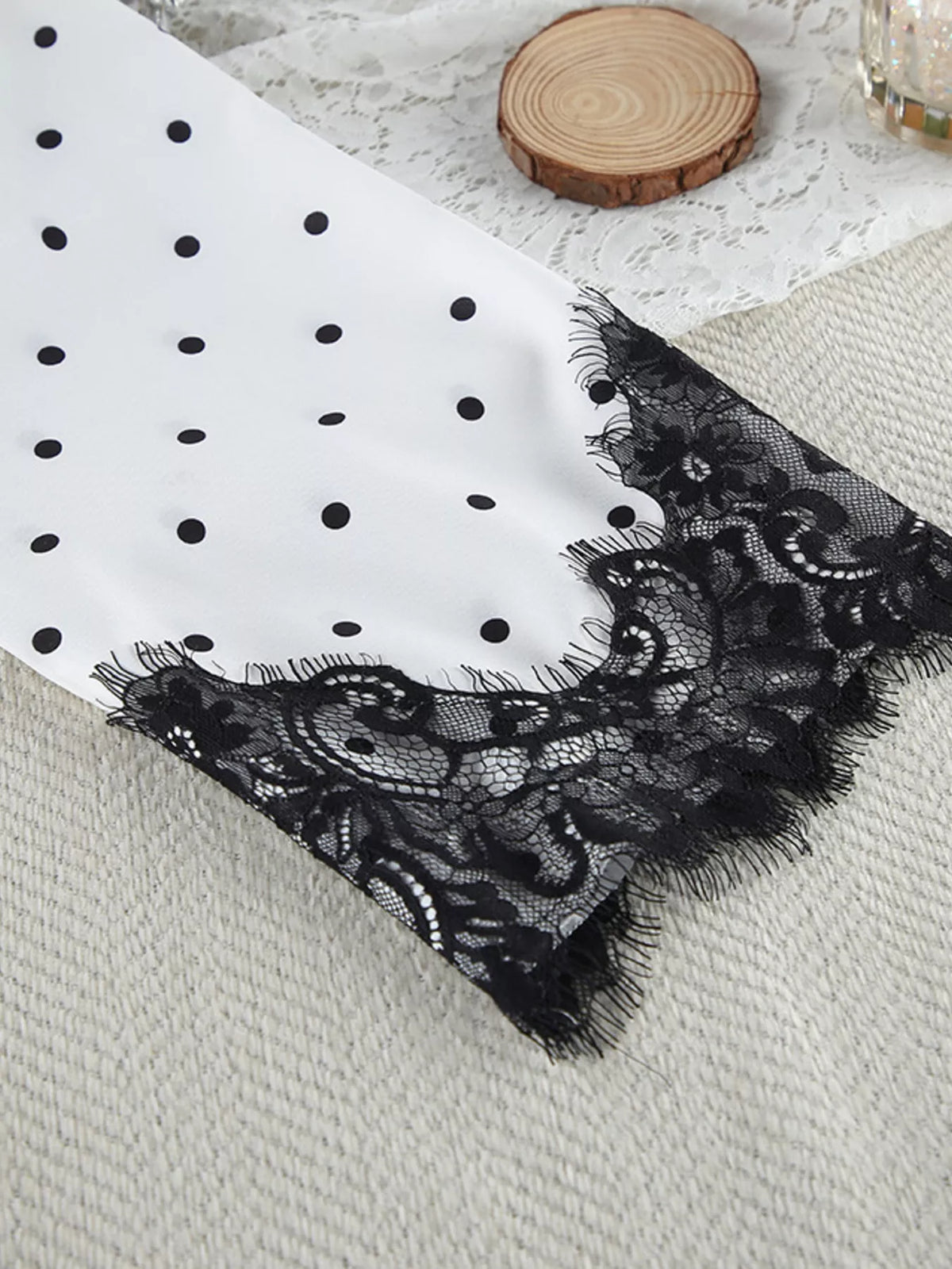 Polka Dot Lace Trim Cami & Cardigan and Shorts Set