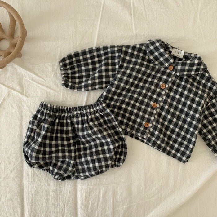 Children's Clothes Baby Romper Western Style Plaid Long-sleeved Suit