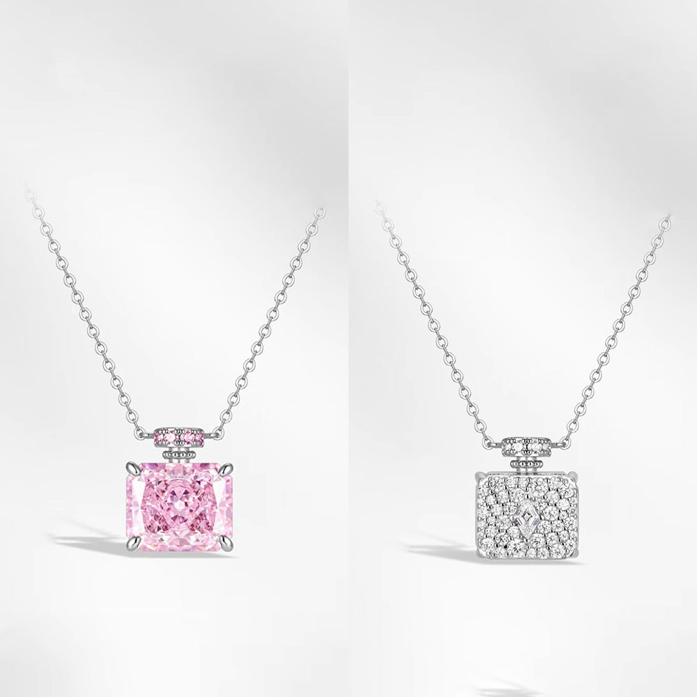 Ice Flower Cut Paraiba Blue Radiant Cut Double Sided Zircon Perfume Bottle Pendant Necklace Women Neck Jewelry For Daily Dating Banquet Party Occasions
