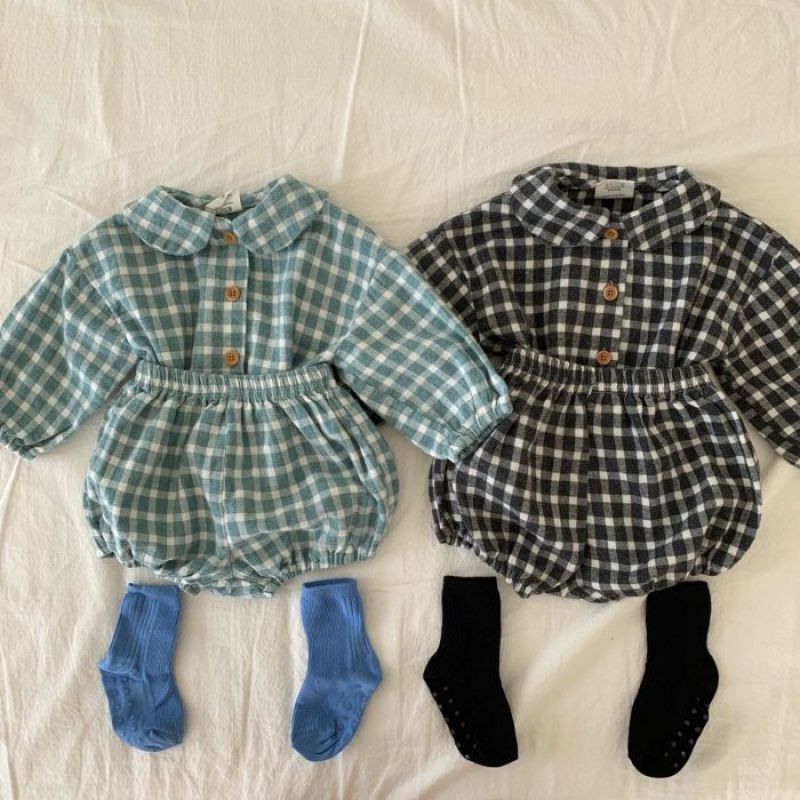 Children's Clothes Baby Romper Western Style Plaid Long-sleeved Suit