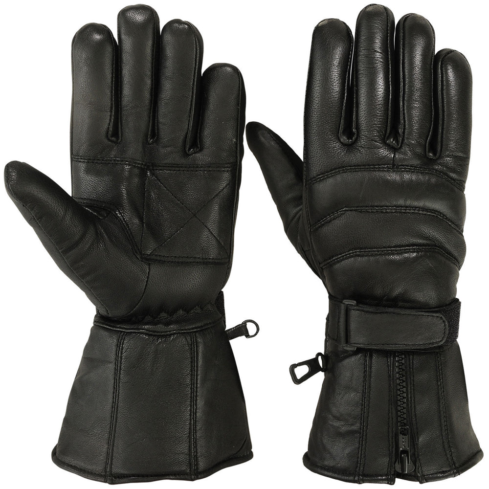 Mens Motorbike Gloves Cold Weather Motorcycle Riding Genuine Leather Black Glove-Black-XXL