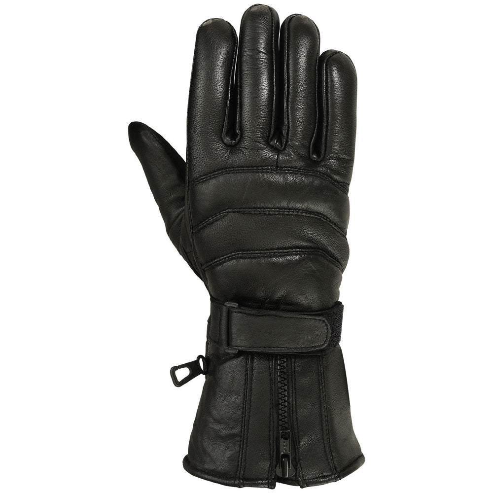Mens Motorbike Gloves Cold Weather Motorcycle Riding Genuine Leather Black Glove-Black-L