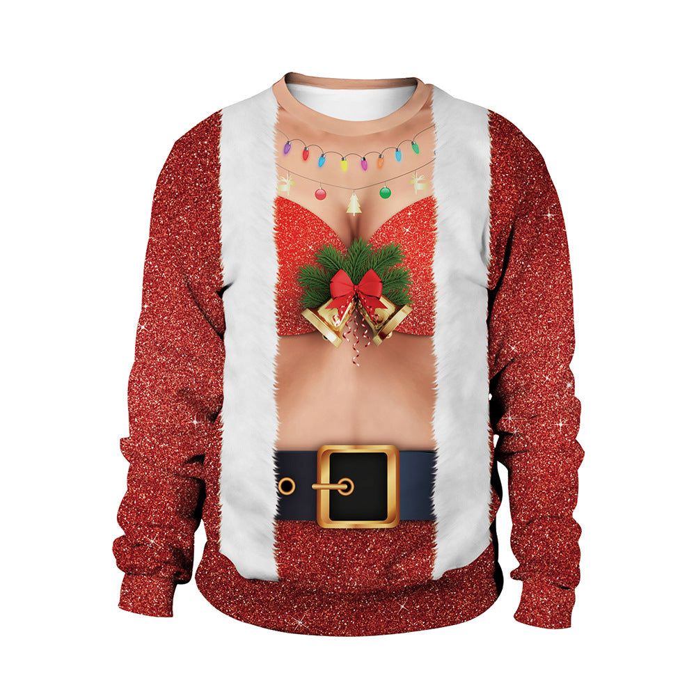 2024 Spring Cross-Border Women's New Christmas Clothing Round Neck Christmas Deer Couple Outfit Digital Printed Sweatshirt