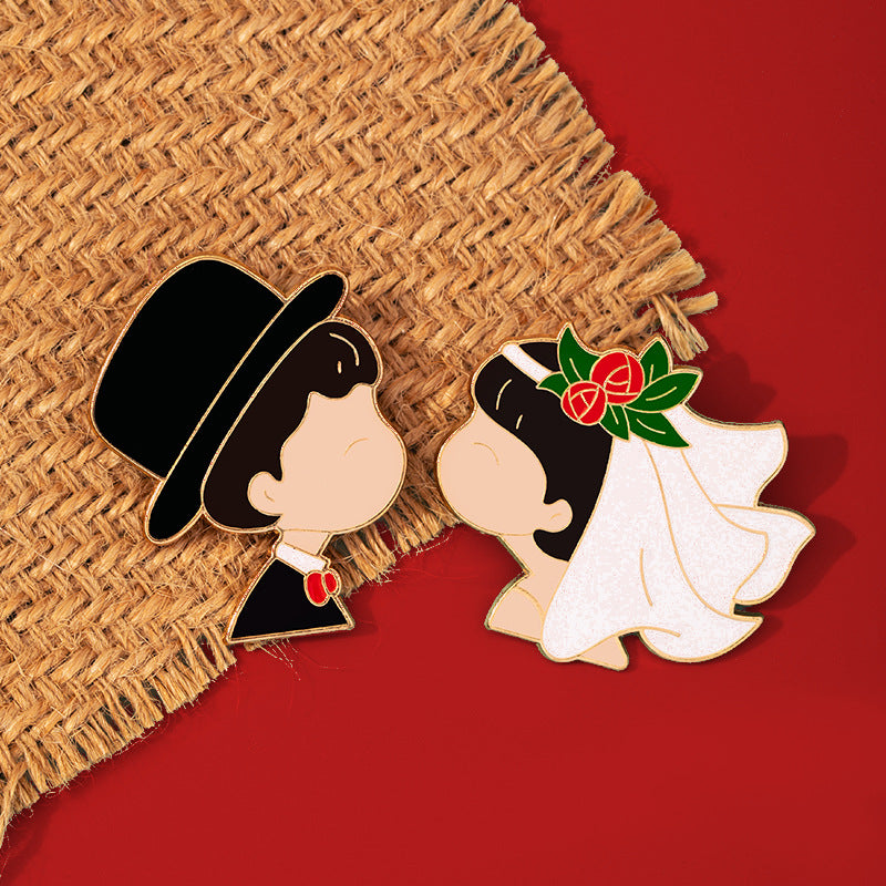 Bride And Groom Festive Wedding Registration Brooch