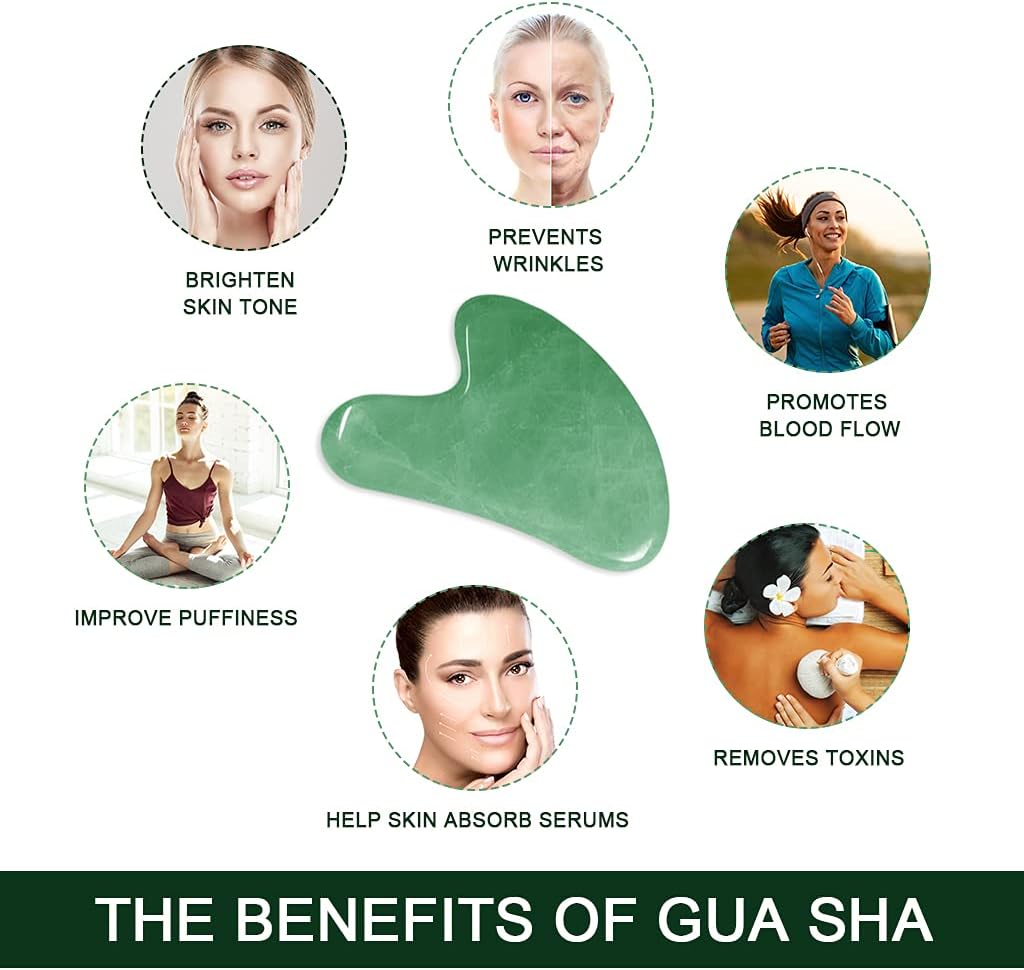 Gua Sha Massage Tools & Rosehip Oil In One Set, Nature Jade Stone Facial Gua Sha Products For Skin Massage, Beauty And Moisturizing -