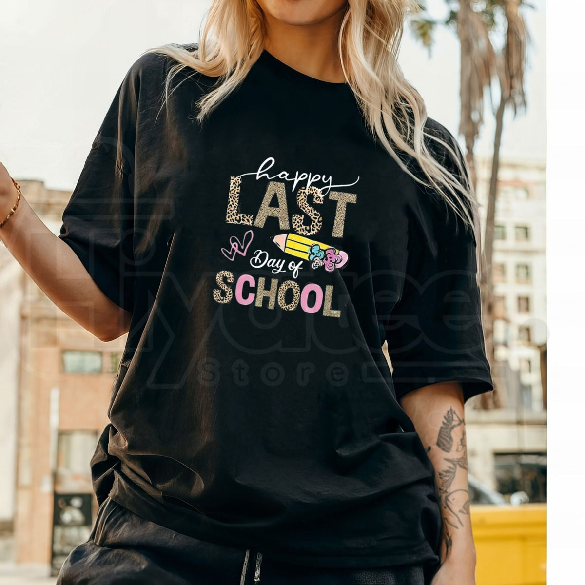 "Happy Last Day of School" – 2026 Retro Leopard Summer Graphic Top