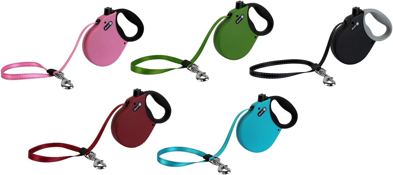 Alcott Adventure Retractable Reflective Belt Leash for Dogs, 10' Long, XS Pink