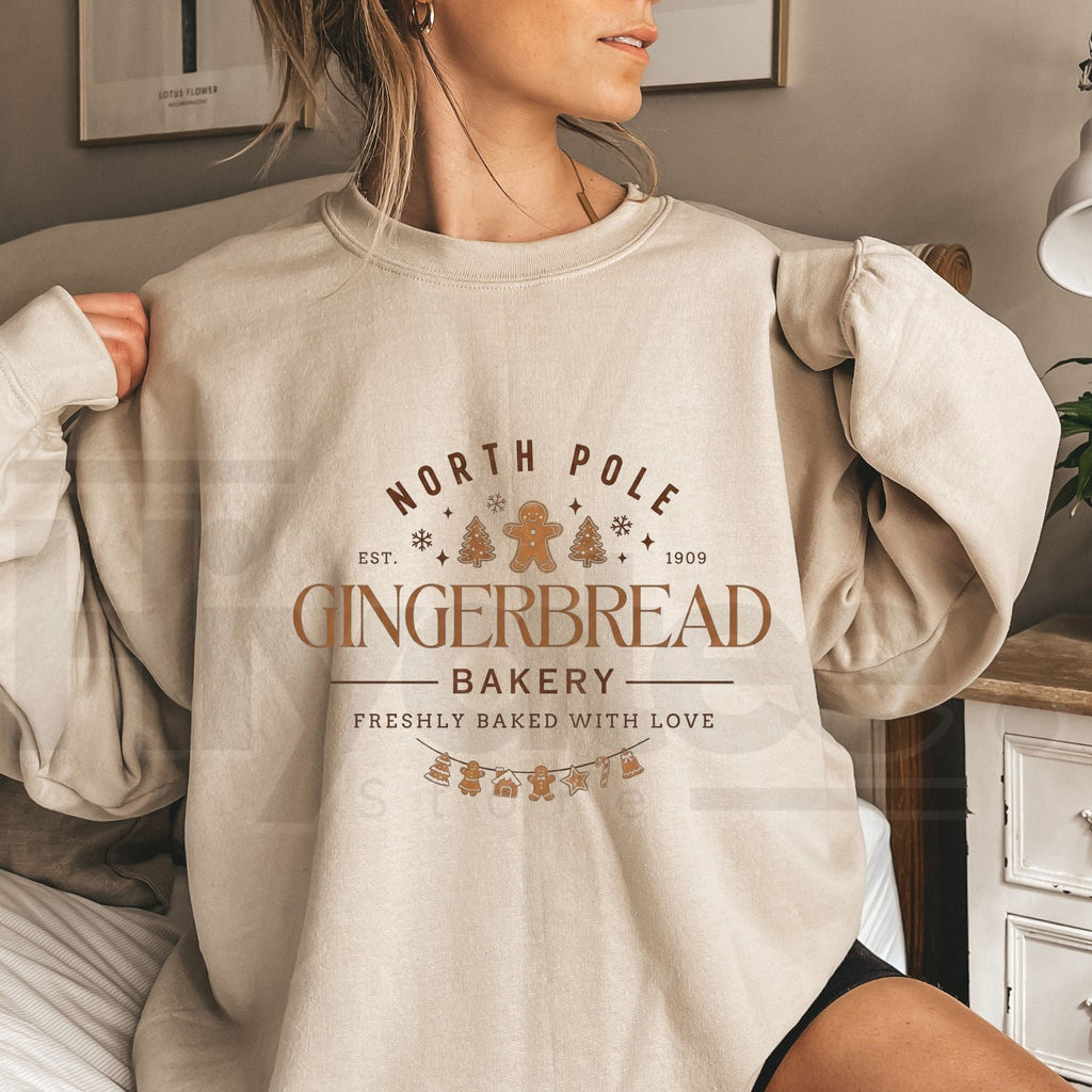 Gingerbread Bakery Christmas Cookie Sweatshirt, Cute Vintage Long Sleeve Holiday Top