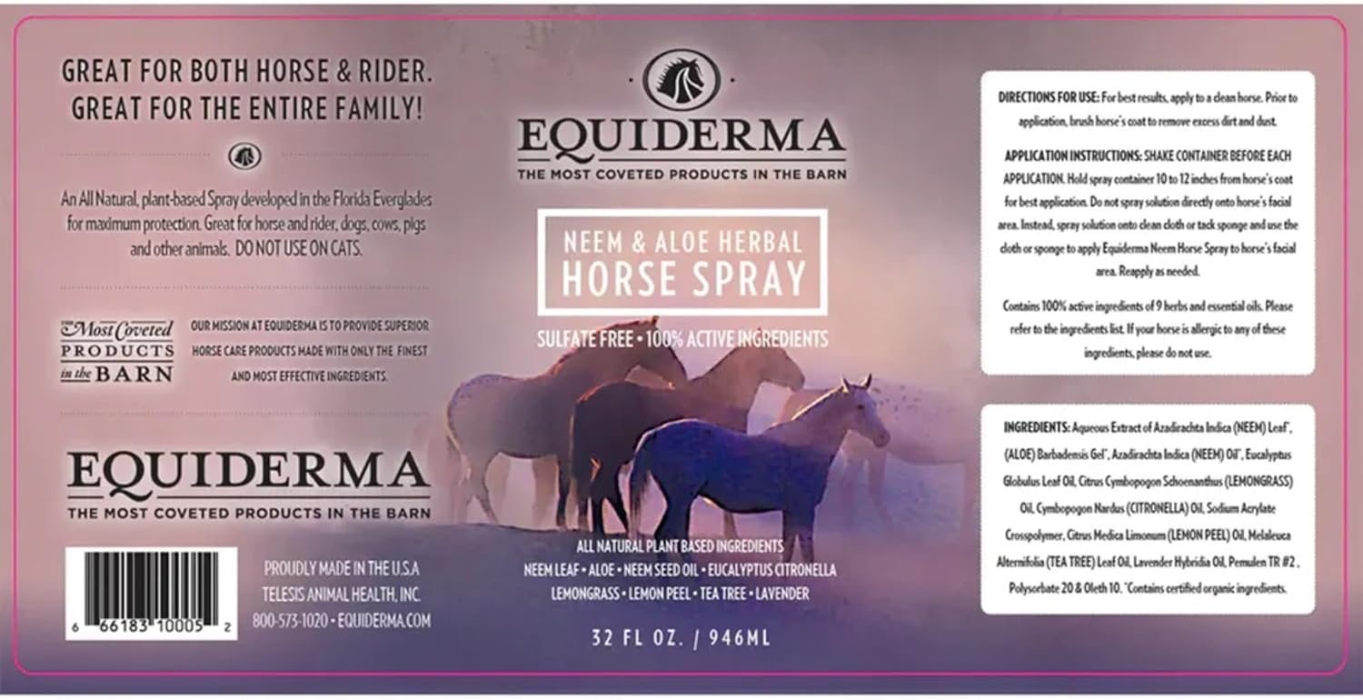 Equiderma Neem & Aloe Horse Spray Natural Coat Care 32 oz.