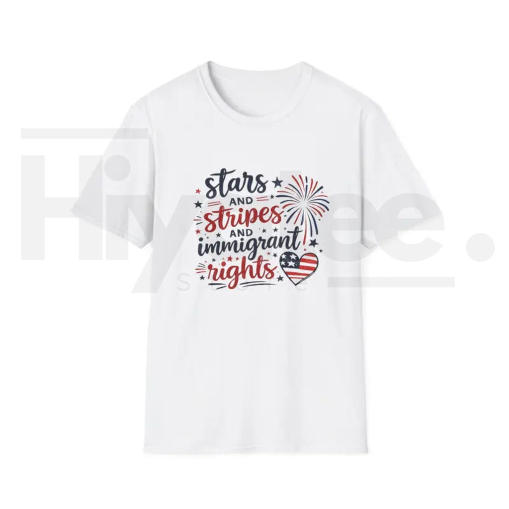 Stars and Stripes Immigrant Rights T-Shirt – Patriotic 4th of July Graphic Tee