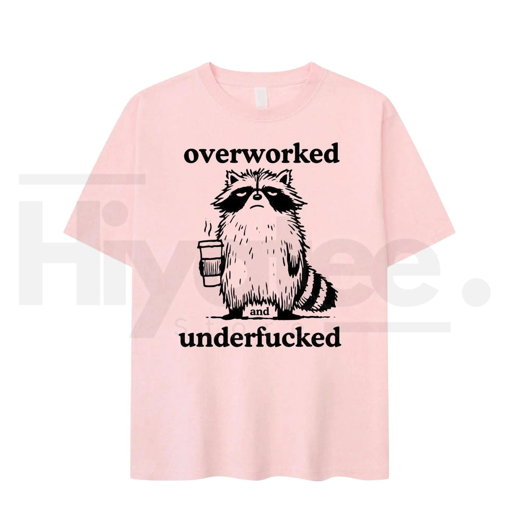 Funny Overworked Raccoon Graphic T-Shirt – Coffee Lover Humor Tee