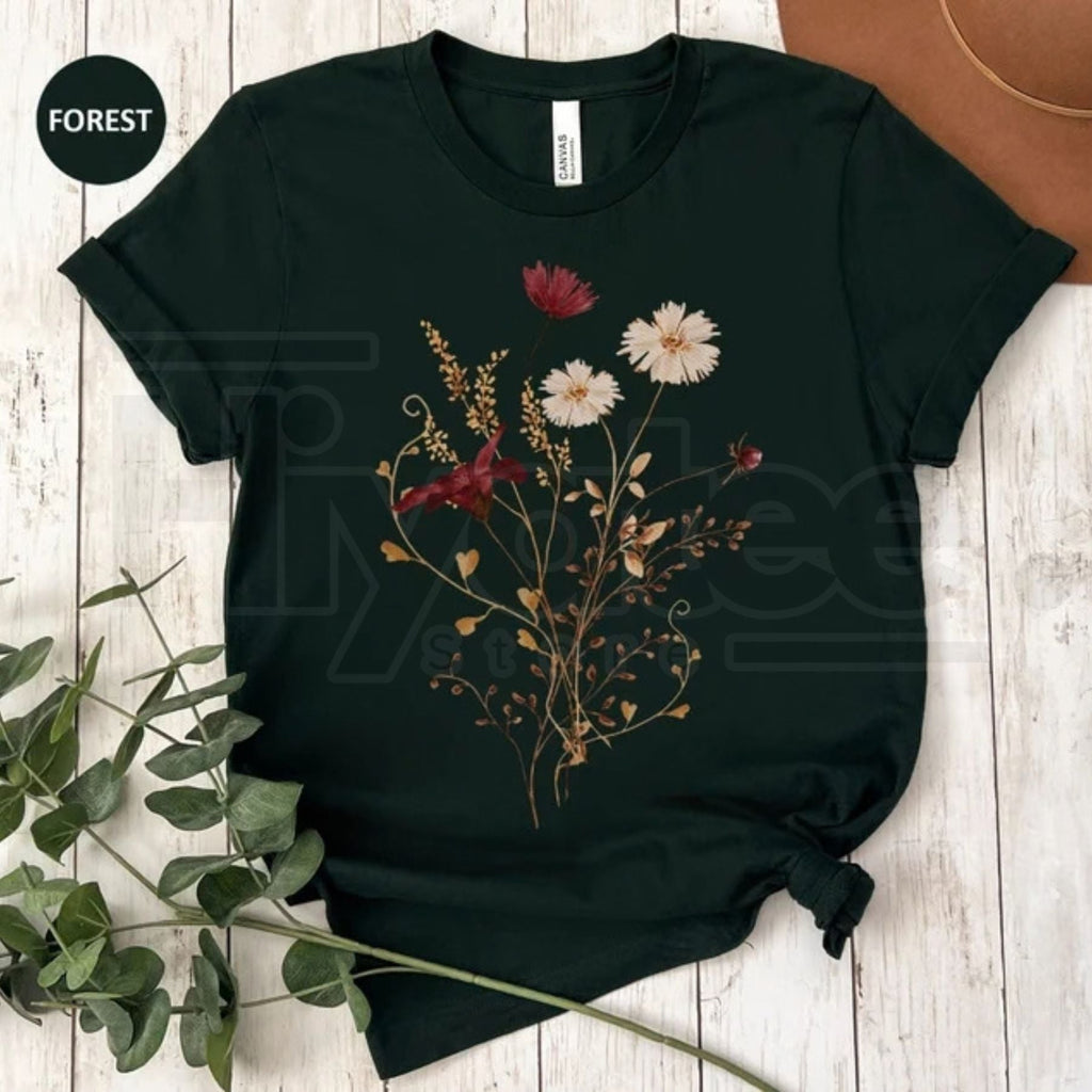 Fall Wildflower Watercolor T-Shirt – Autumn Floral Gift for Her