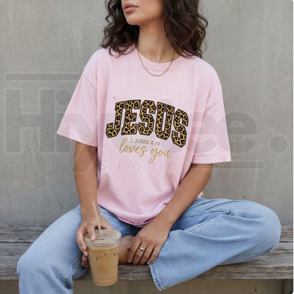 Cheetah Print Jesus Christian T-Shirt – Trendy Bible Verse Faith Crewneck
