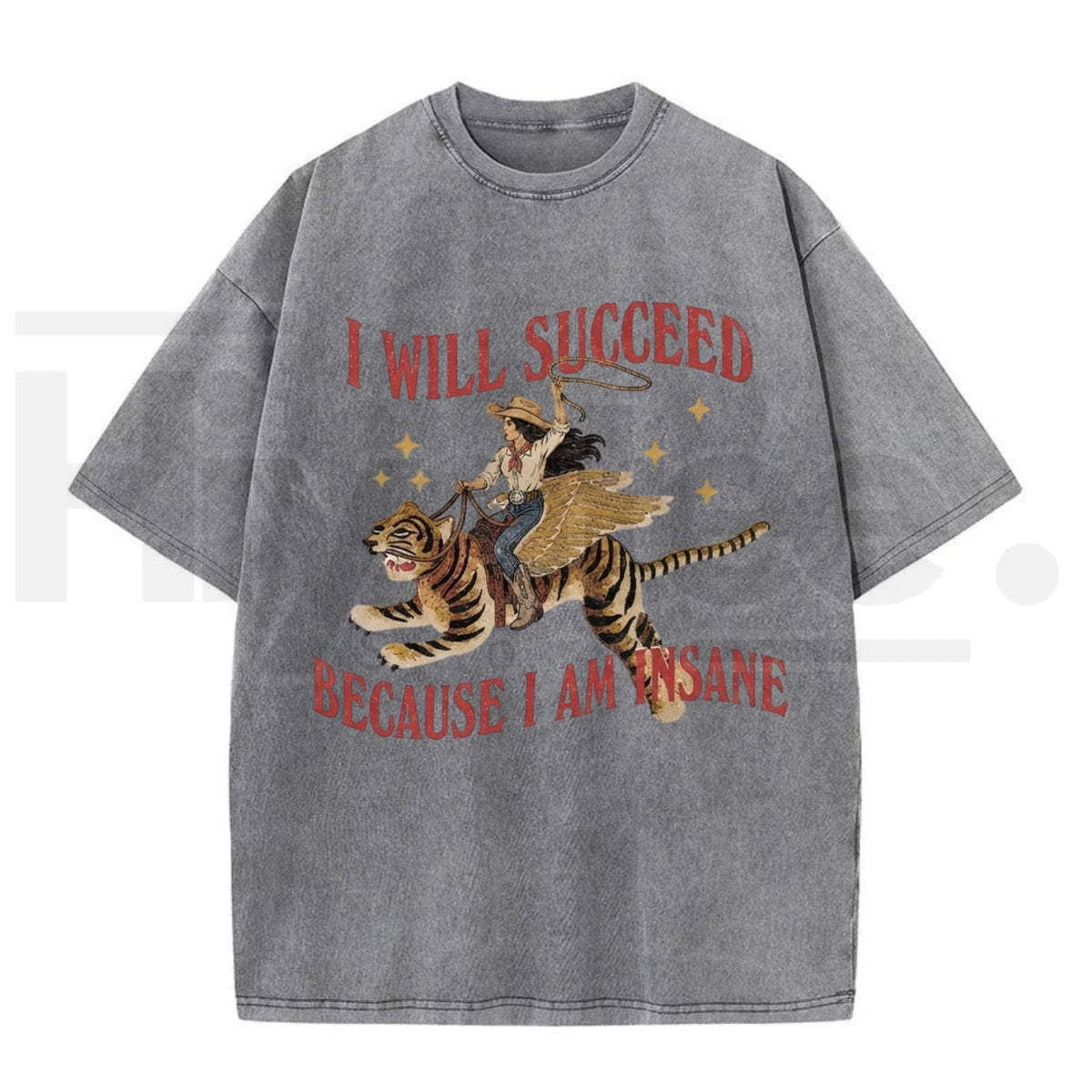 Vintage Acid Wash Surreal Winged Tiger Art Streetwear T-Shirt – Summer & Autumn Graphic Tee for Men & Women