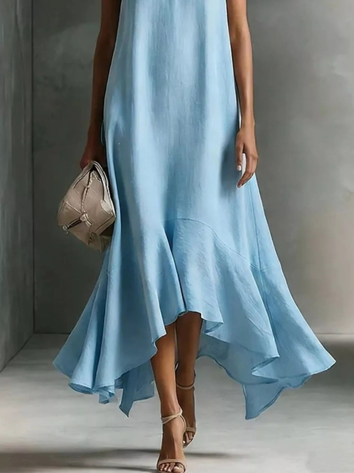 Ruffled Hem Sleeveless Notched Dress
