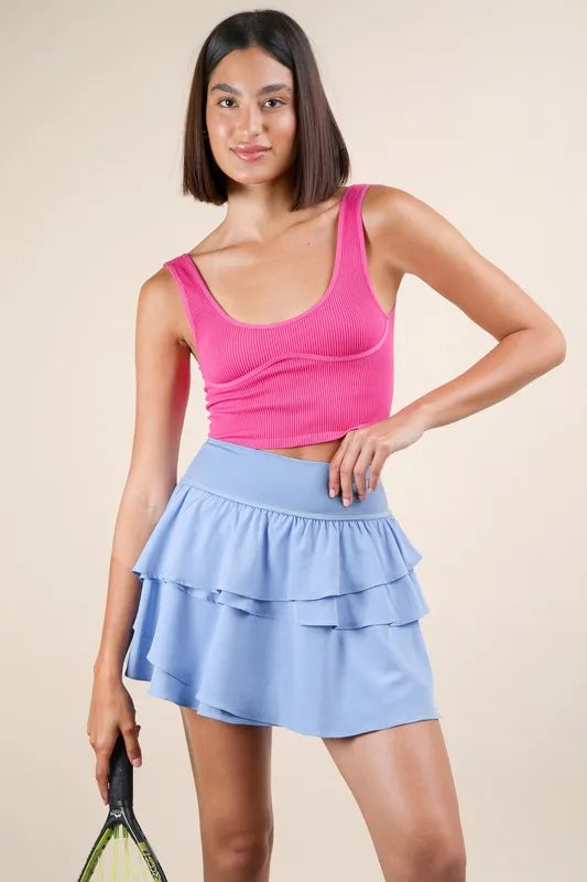 Riffled Tiered Active Skirt with Built-In Shorts
