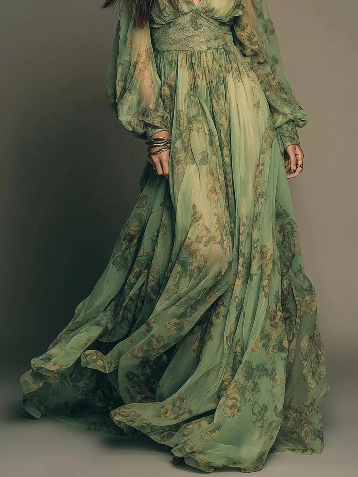 Floral Print V-Neck Maxi Dress