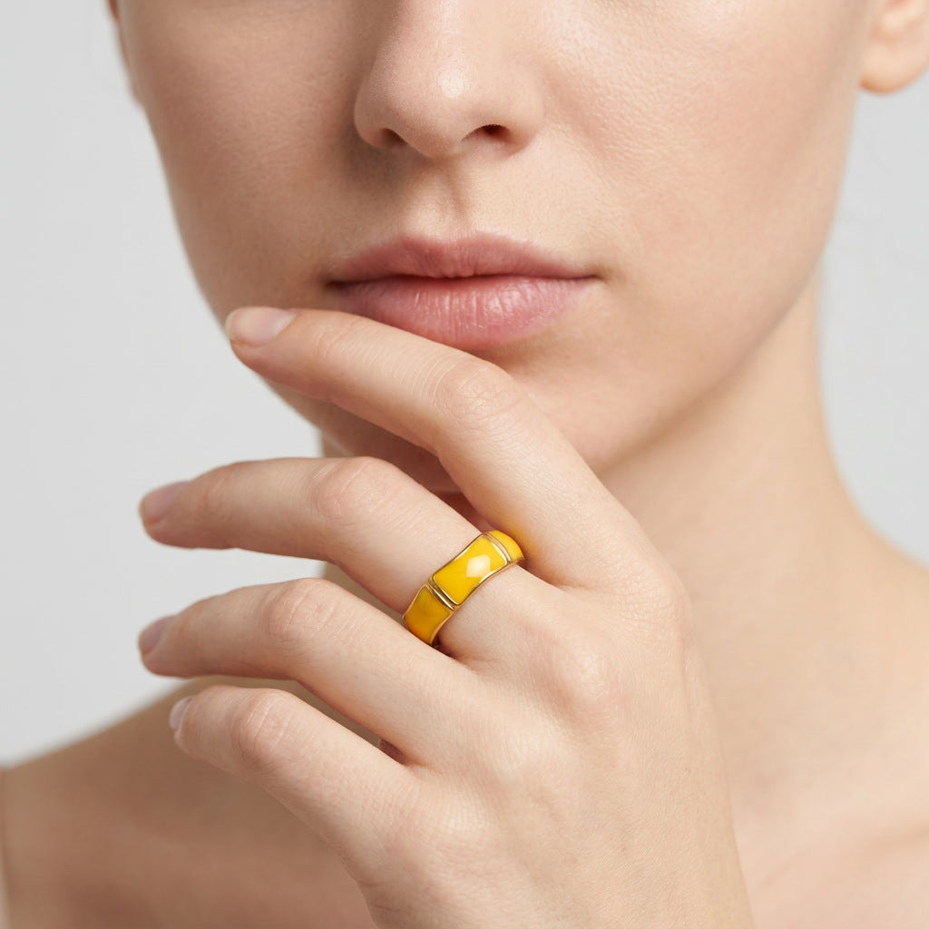 Women Colorful Enamel Stainless Steel Open Ring, Fashion Minimalist Retro Trendy Versatile Finger Jewelry