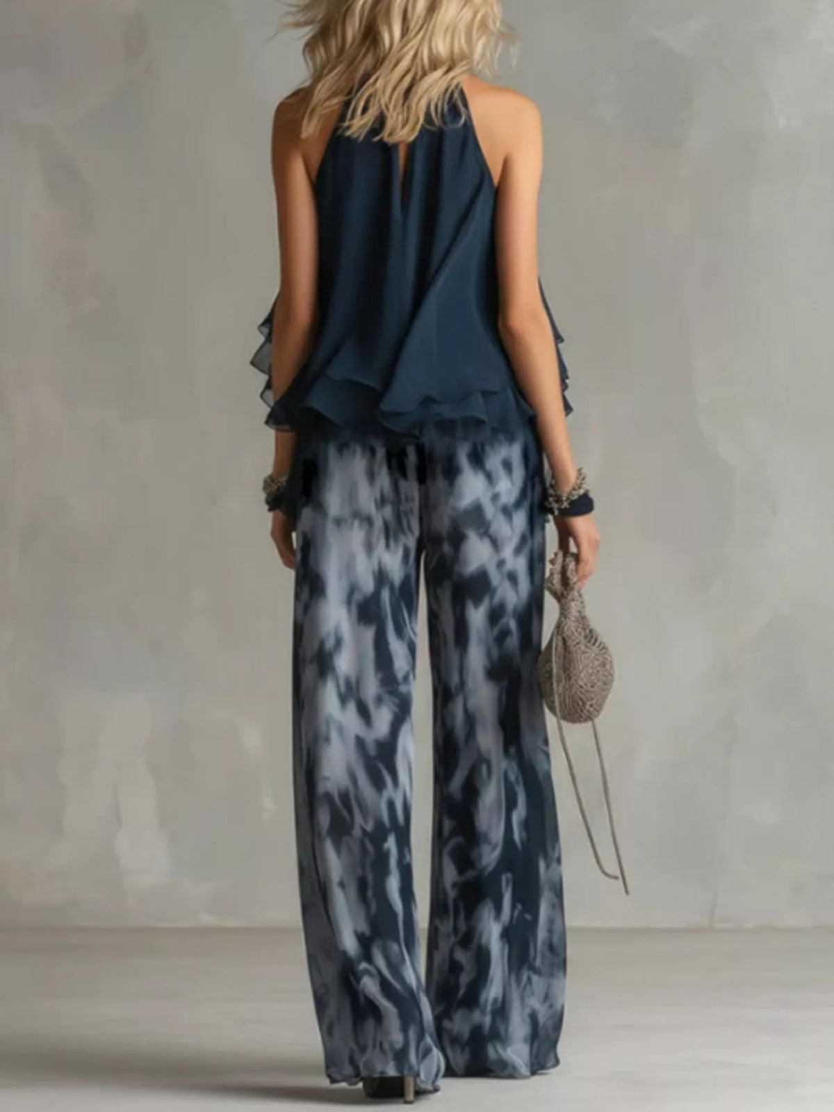 Sleeveless Top and Tie-Dye Wide-Leg Pants Set