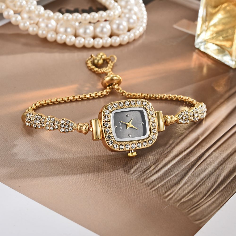New Female Students Korean Style Temperament Drawstring Design Small Square Diamond Fashion Temperament Gourd Bracelet Watch Women