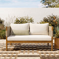 Outdoor Acacia Wood Loveseat with Diamond Rope Weave & Cushions