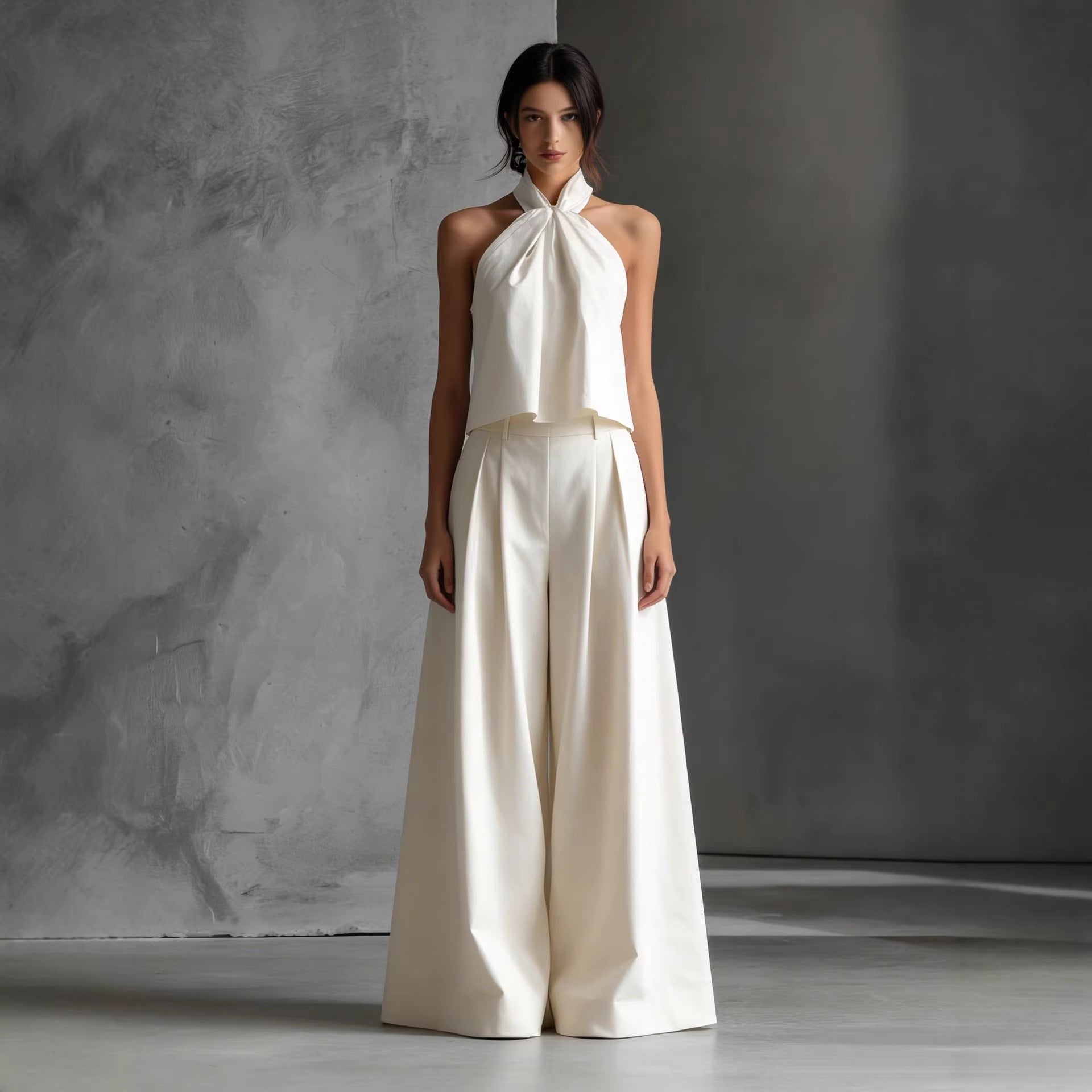 Loose-fitting Sleeveless Top And Wide-leg Pants Two-piece Set