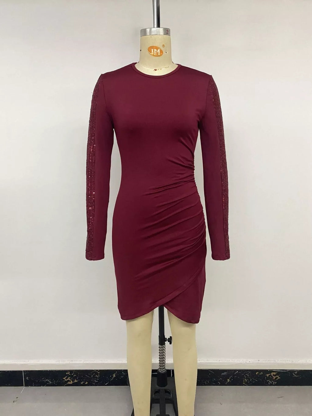Long-Sleeve Sequin-Trimmed Bodycon Dress