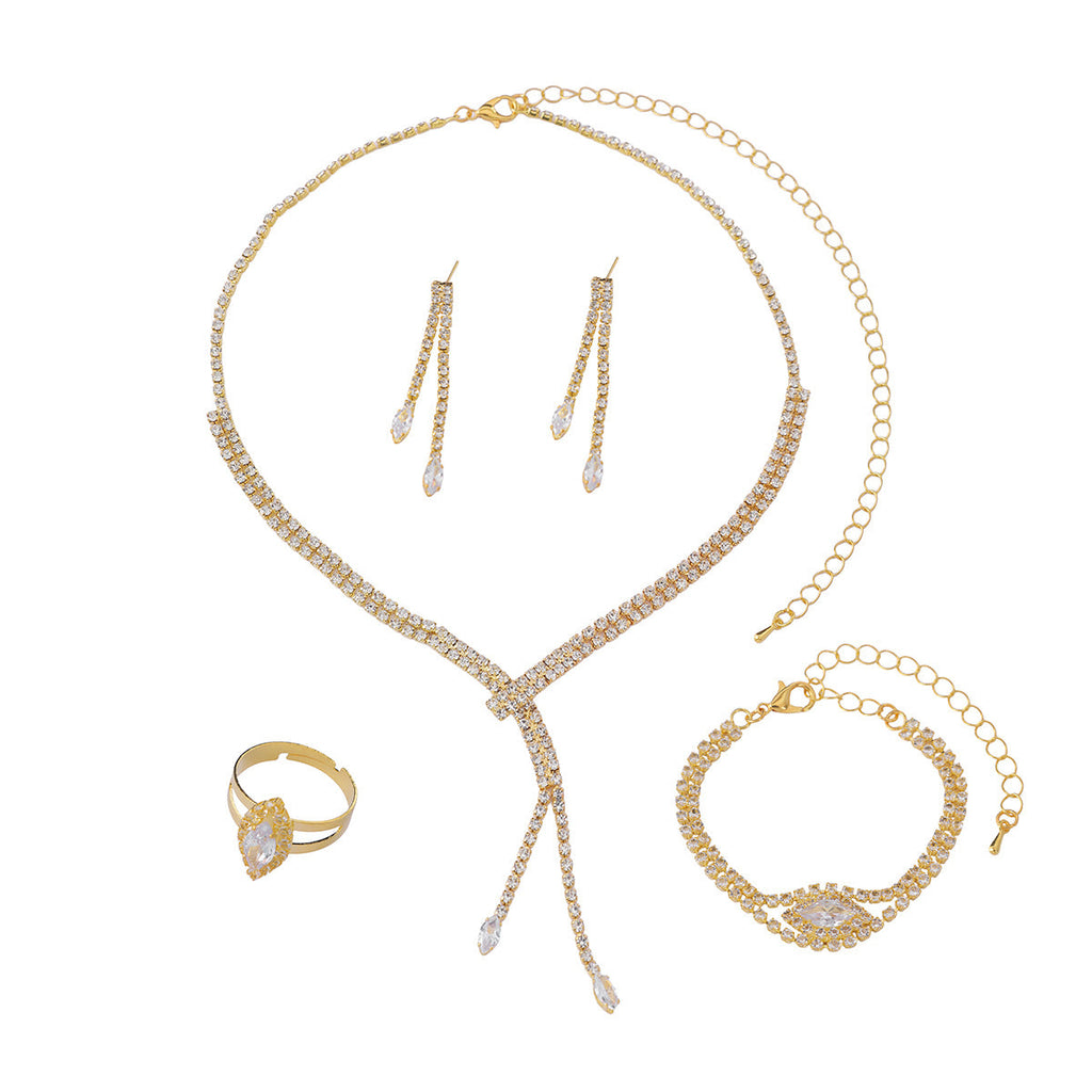 Wedding Ring Bracelet Necklace Earrings 4Pcs Set Bridal Women Jewelry Set For Wedding Banquet Evening Occasions