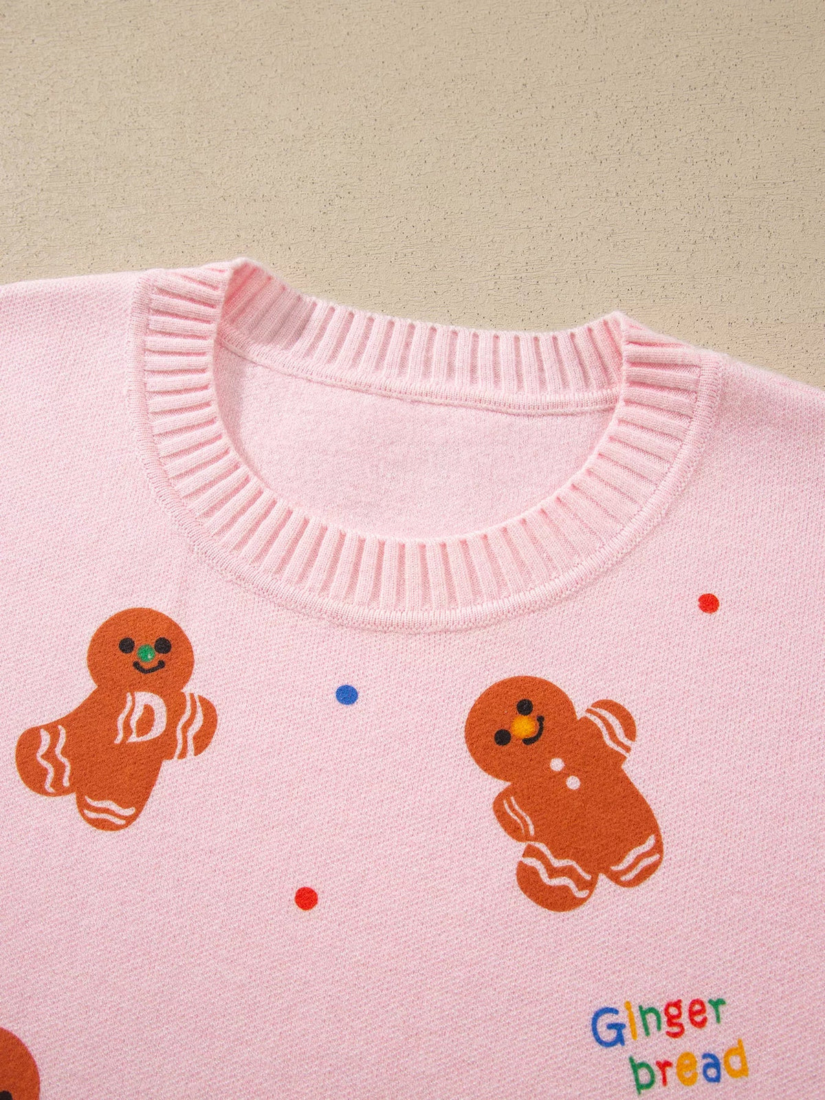 Gingerbread Pattern Long Sleeve Round Neck Sweater
