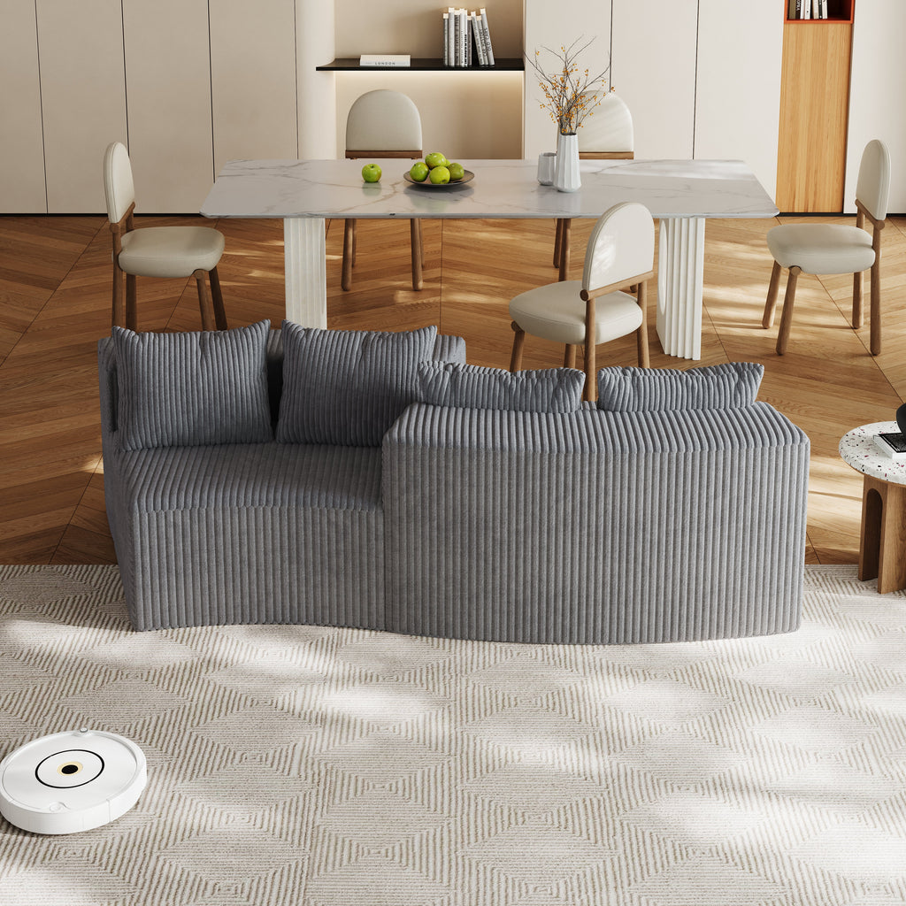 Corduroy Curved Sectional Sofa with Four Pillows