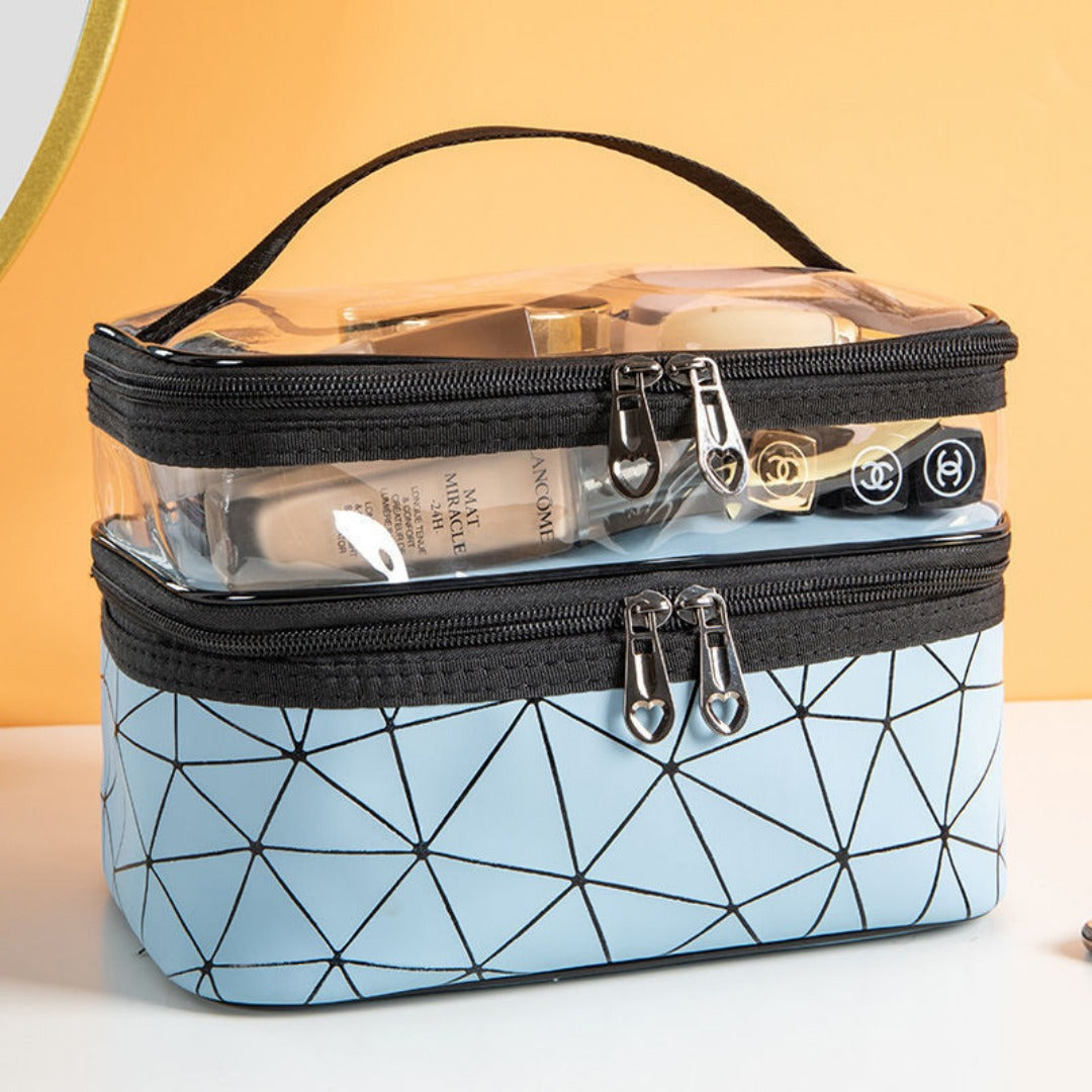 Multifunctional double-layer cosmetic bag, transparent storage bag, travel portable tote bag, large-capacity waterproof toilet bag