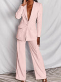 Full Size One Button Blazer and Wide-Leg Pants Set Plus Size – Pink / Yellow