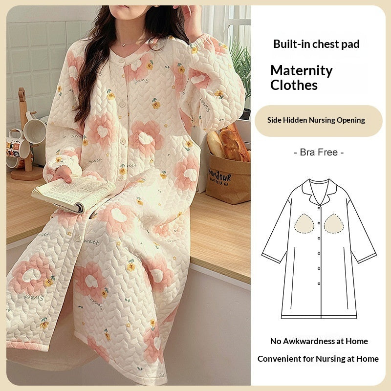 Air Cotton Sandwich Maternity Belt Chest Pad Breastfeeding Sweet Cute Sleeping Dress Confinement Clothing