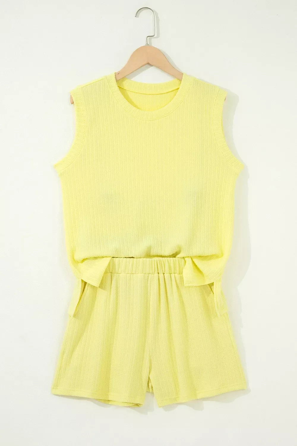 Ribbed Knit Tank and Shorts Set – Pastel Yellow