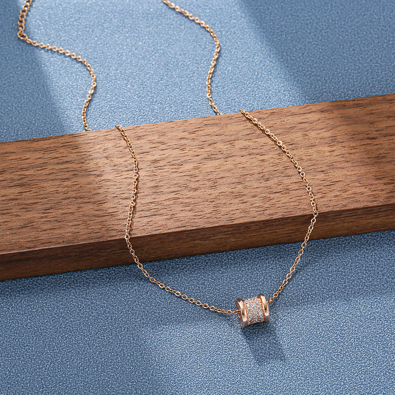 K-Style Of 18K Rose Gold Micro-Inlaid Three-Row Diamond Exquisite Small Waist Titanium Steel Necklace Female Popular High-End Clavicle Chain