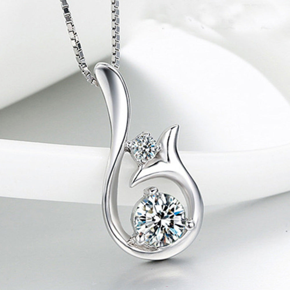 Womens Necklace Korean-European-American Style Diamond Mermaid Pendant