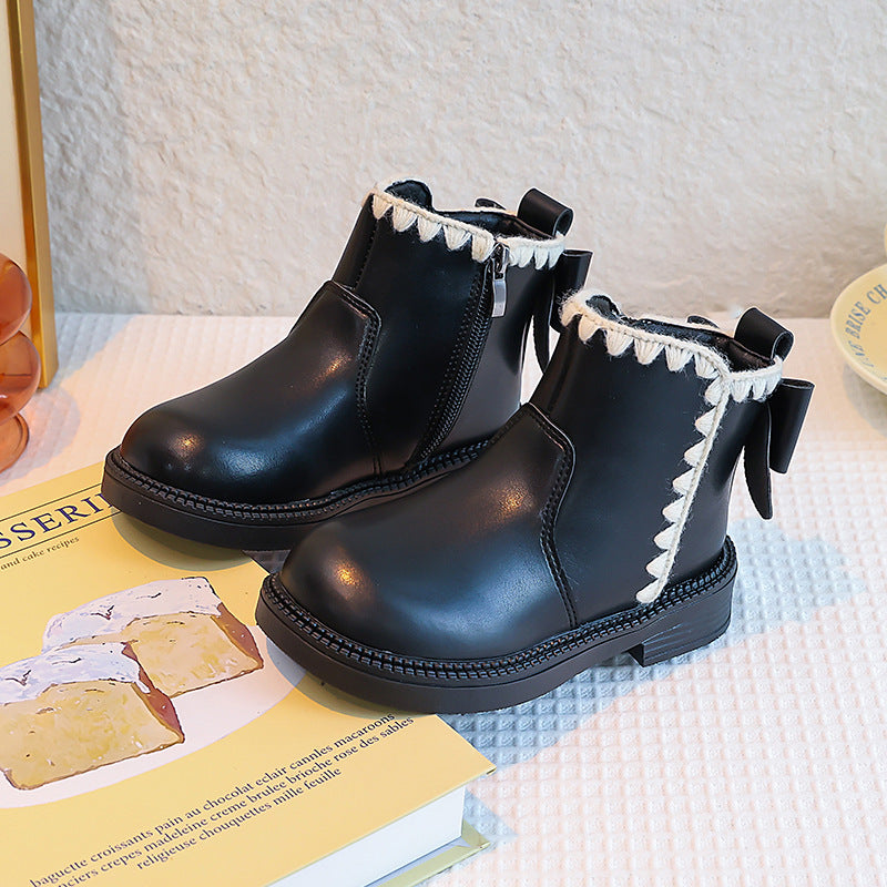Girls' Soft-soled Velvet-lined Leather Boots