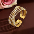 Eco-friendly Full Zircon Cross C Shape Wide Open Elastic Bangle Statement Women Wrist Jewelry For Banquet Party Occasions