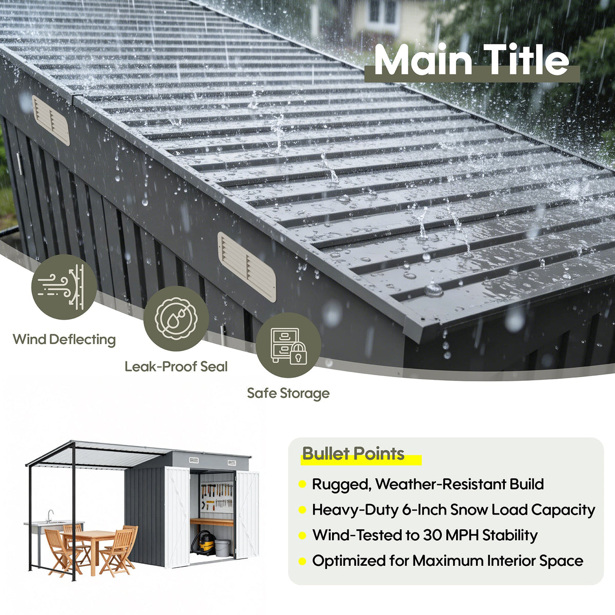 12x4 FT Metal Lean-To Shed with Pergola, 6x4 FT Outdoor Storage Shed & Hardtop Gazebo Combo