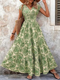 Full Size Printed V-Neck Tiered Maxi Dress Plus Size