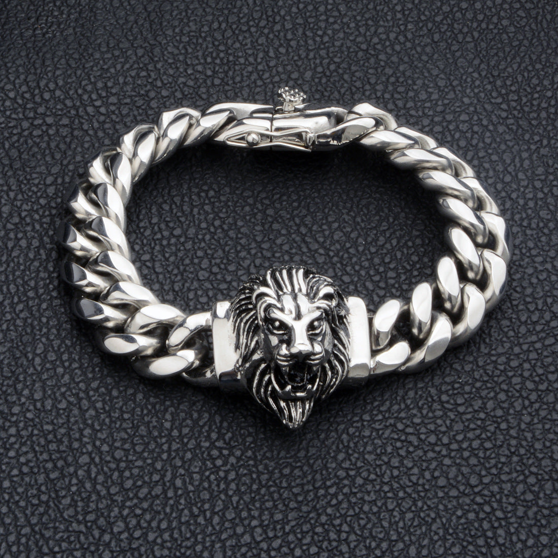 14mm-wide Lion-head Stainless Steel Titanium Alloy Gold-plated Buckle Cuban Mens Bracelet